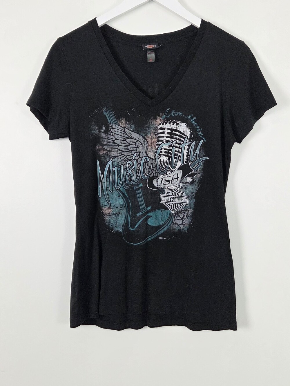 Harley Davidson Women's Black Music City Nashville Graphic Tee Shirt S Flawed